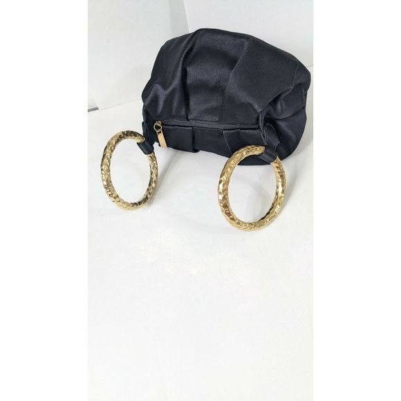 Jimmy Choo - Satin handle Bag Gold Hoop Black Formal Clutch - Picture 7 of 8